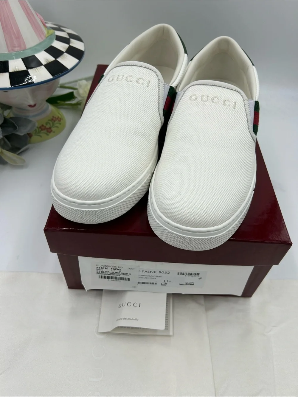 Men's Gucci white canvas ace slip on sneakers size 11.5 fits 12.5 US made Italy